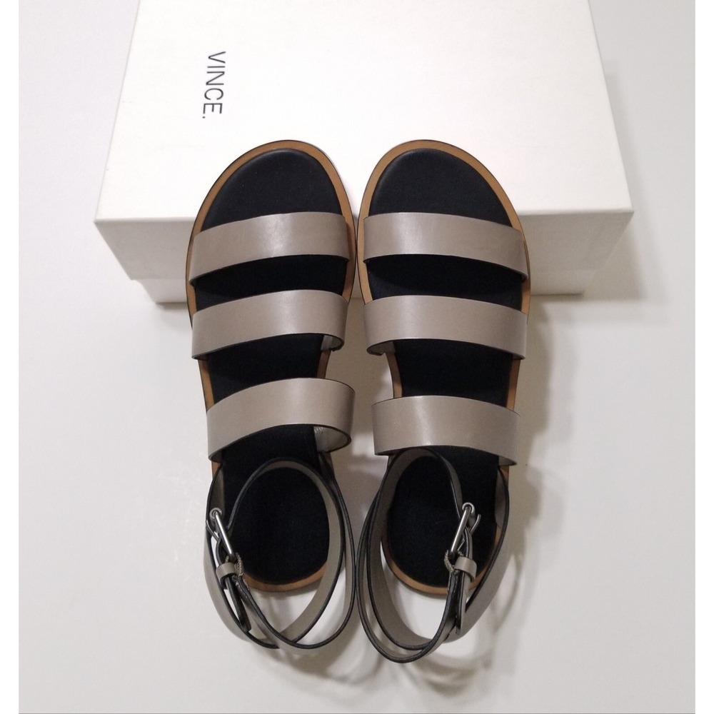 Vince Macey Leather Strappy Flat Sandals Woodsmoke Grey‎ NIB Size 6 7.5 $275